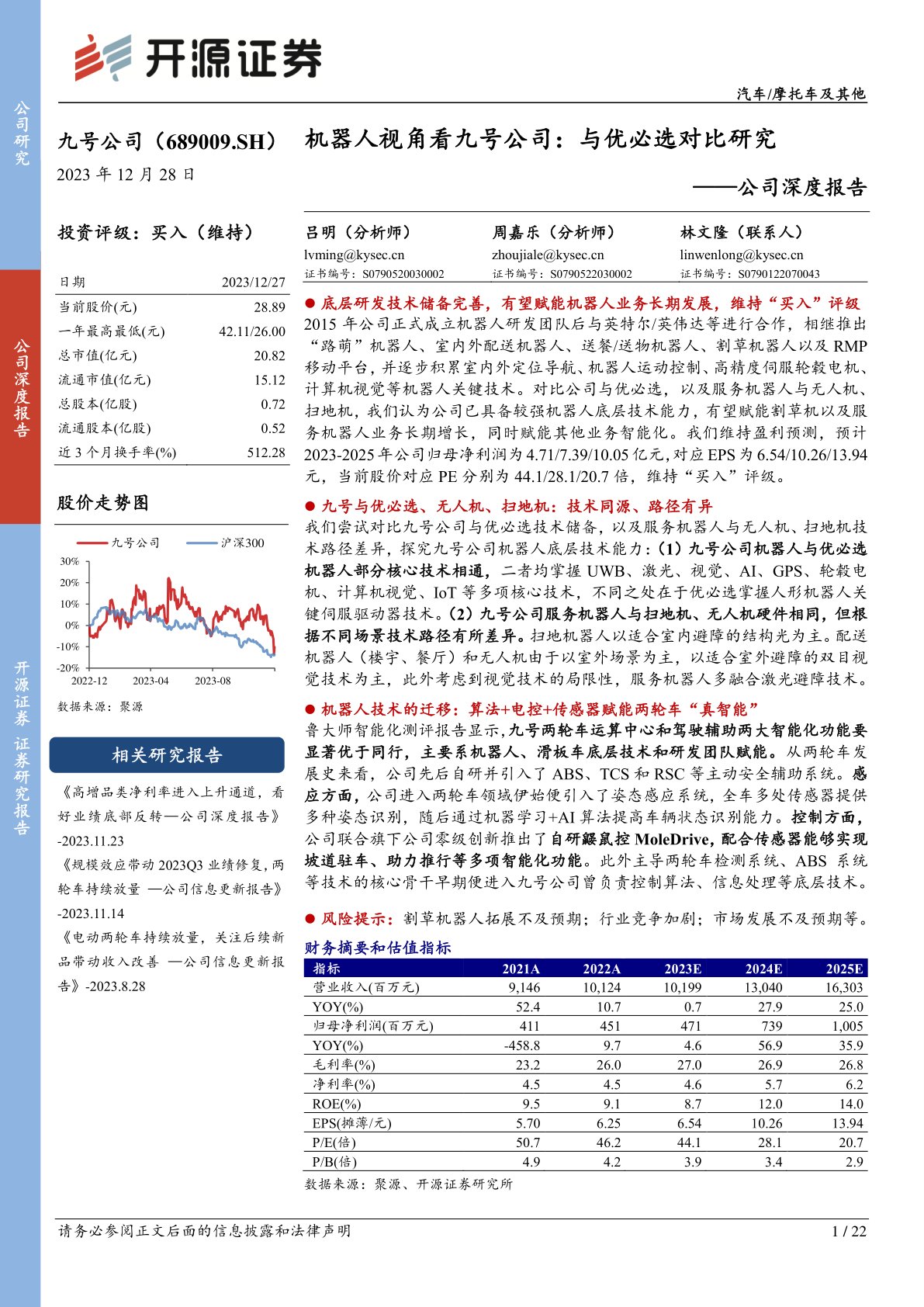 九号公司(689009):公司深度报告:机器人视角看九号公司:与优必选对比研究