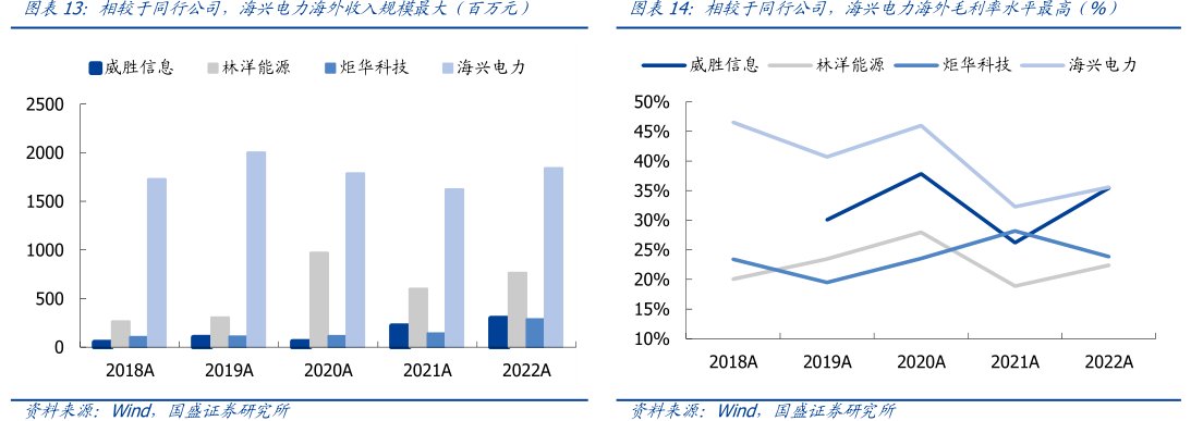 相较于同行公司，<hl>海</hl><hl>兴</hl><hl>电</hl><hl>力</hl>海外毛利率水平最高（%）