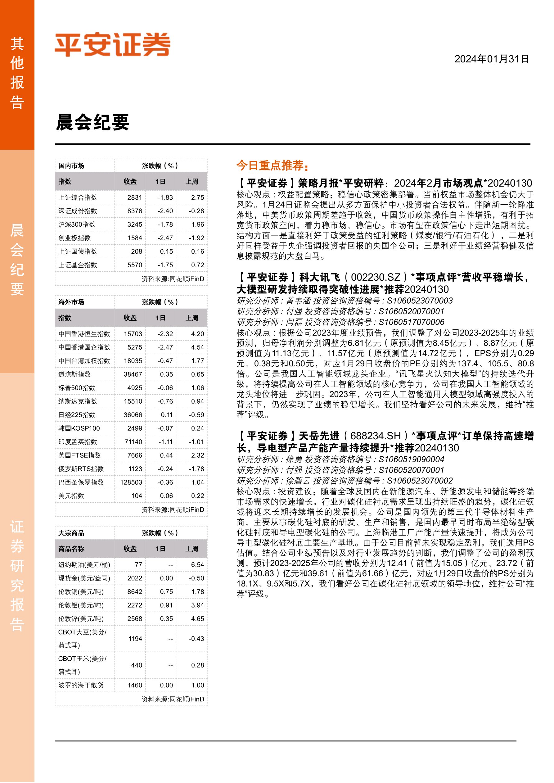 平安证券晨会纪要