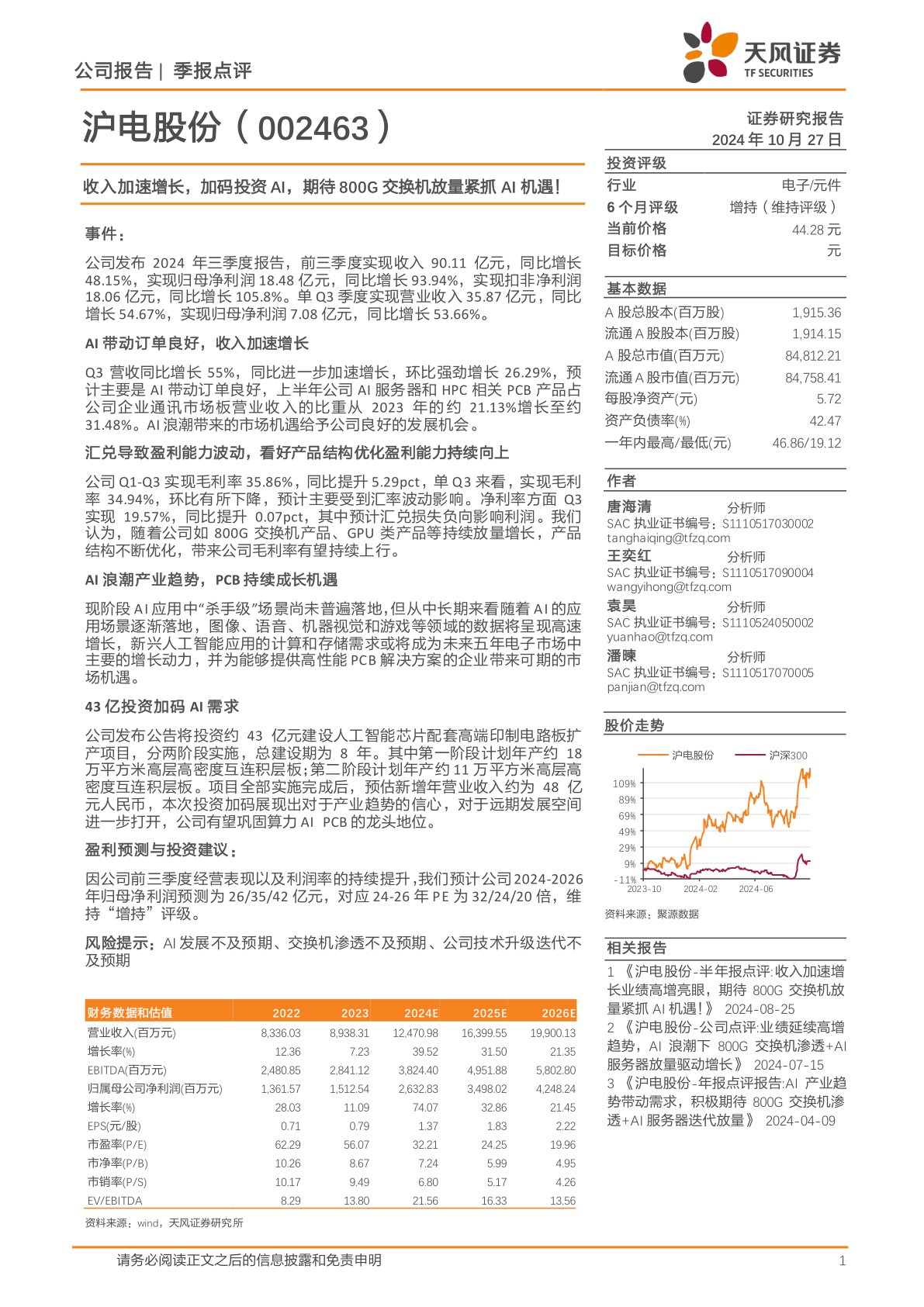 收入加速增长，加码投资AI，期待800G交换机放量紧抓AI机遇！