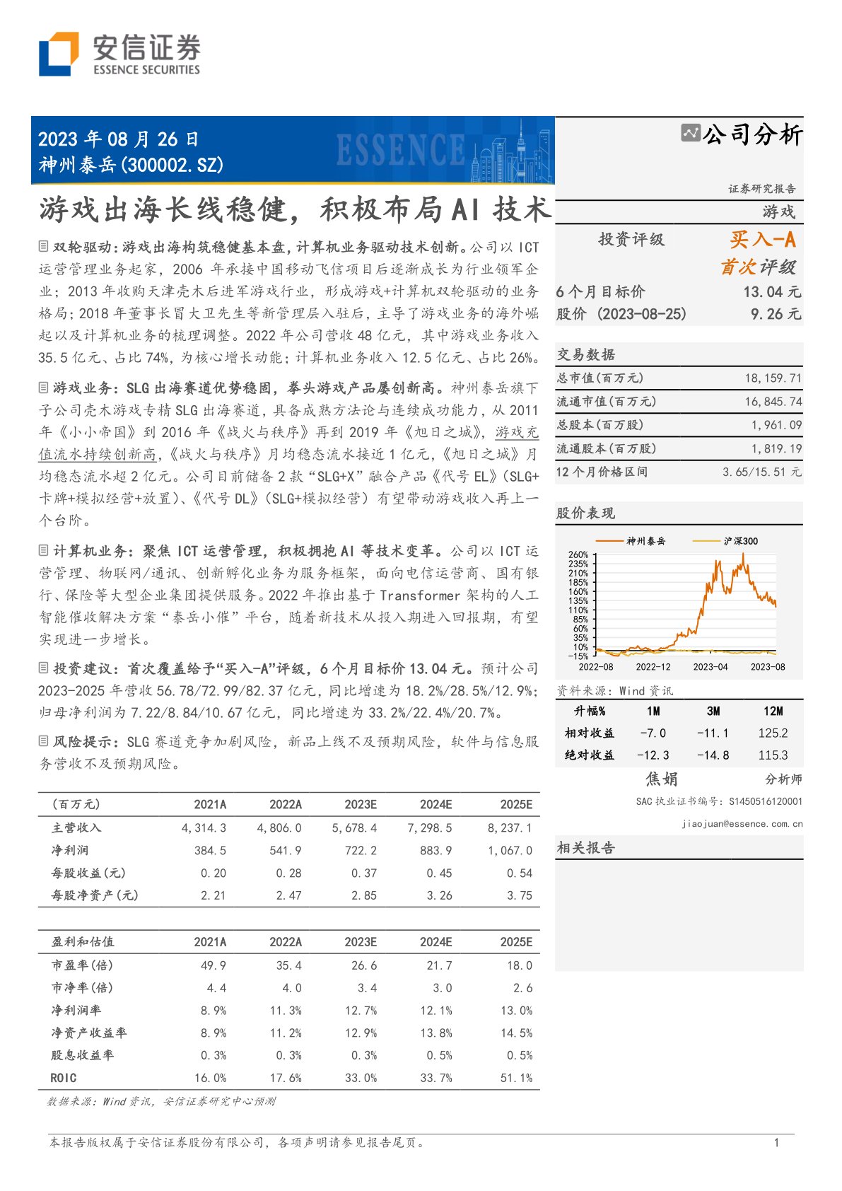 神州泰岳（300002）：游戏出海长线稳健，积极布局AI技术