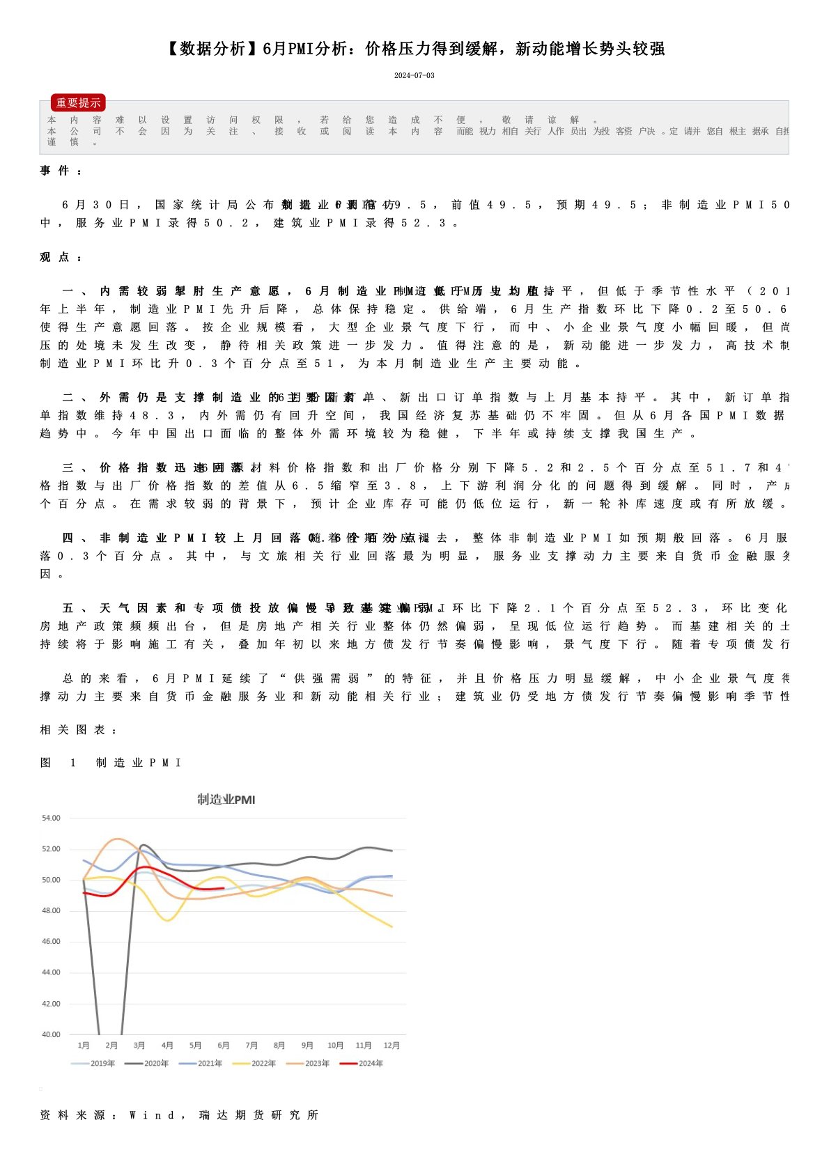 【数据分析】6月PMI分析：价格压力得到缓解，新动能增长势头较强