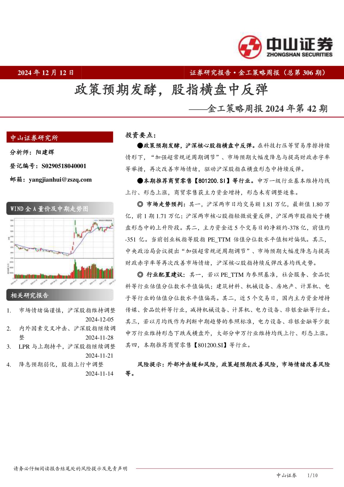 金工策略周报2024年第42期：政策预期发酵，股指横盘中反弹