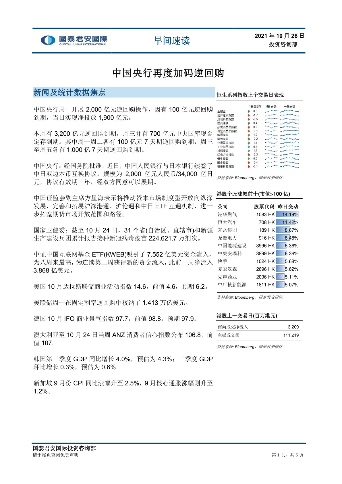 国泰君安国际早间速读